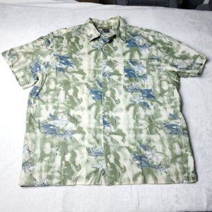 Naturalife Floral Button Shirt Mens Size 2XL Green Cotton Short Sleeve